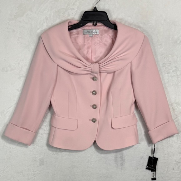 NWT Tahari ASL Pink Skirt Suit Size 6 4 Bow Collar Jacket Spring Pastel 2 Pc Set - Picture 8 of 16